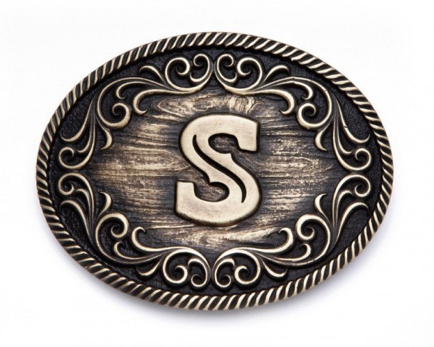 S initial golden distressed effect oval belt buckle