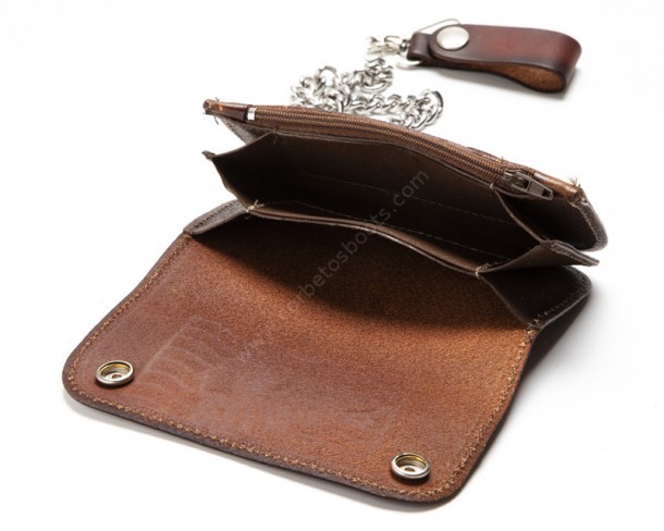 Native American style distressed cognac chain wallet
