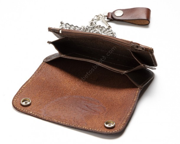 Eagle head engrave distressed brown leather biker chain wallet