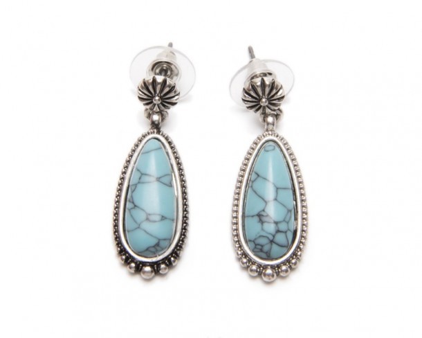 Western silver plated earings with water drop shape