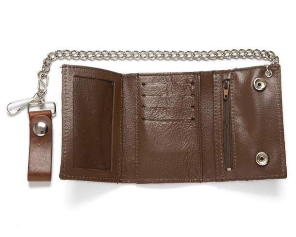 Compact space cognac brown leather chain wallet