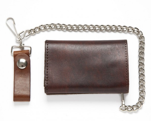 Compact space cognac brown leather chain wallet