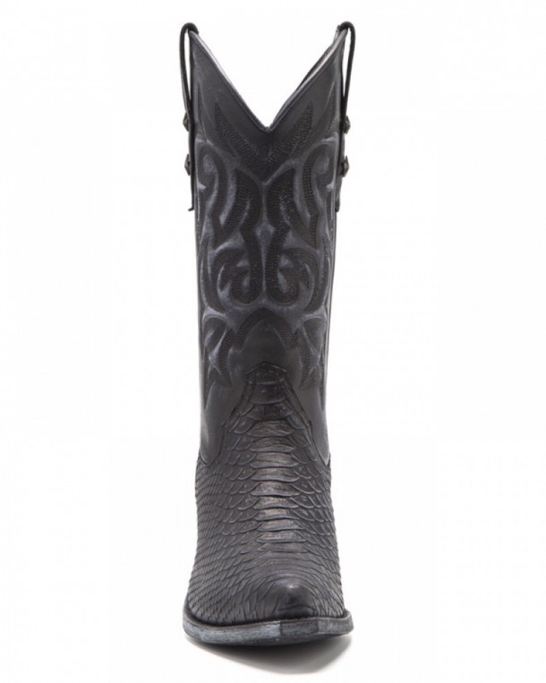 Women Mayura antique black leather cowboy medium toe with animal print