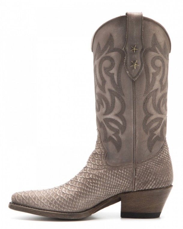 Mayura cowgirl boots made with earthtone brown leather and exotic skin print