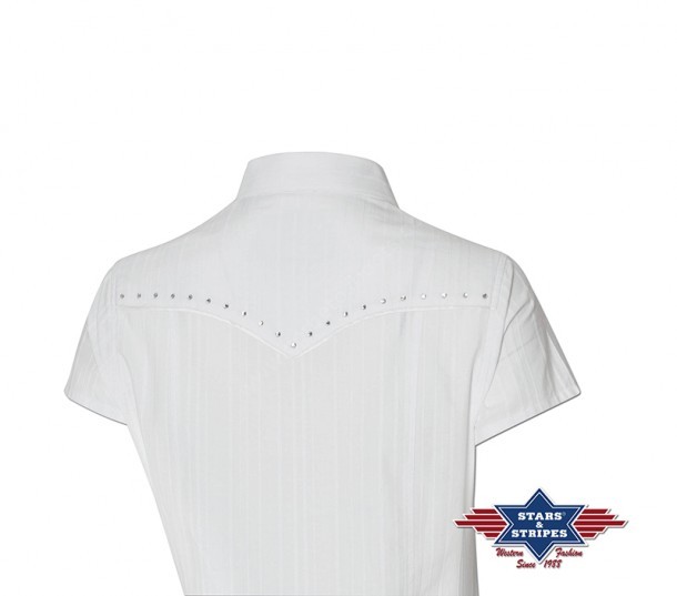 Ladies western white short sleeved blouse with rhinestones