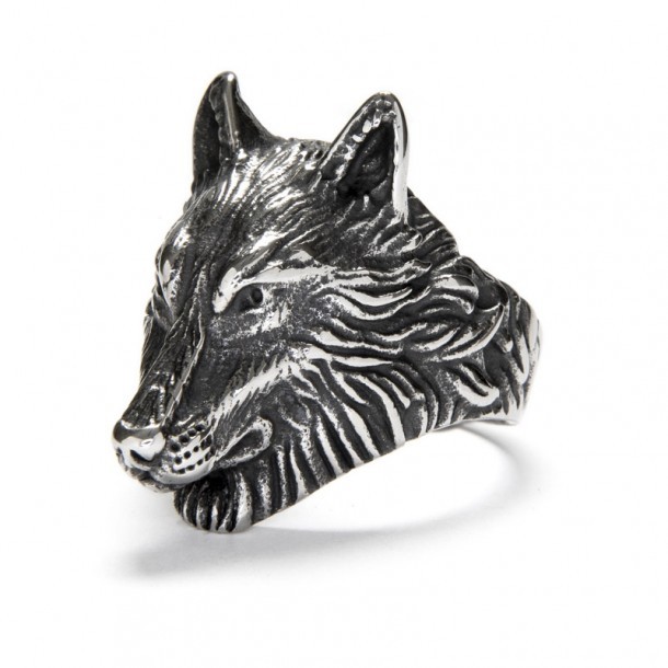 Wild wolf head metal ring