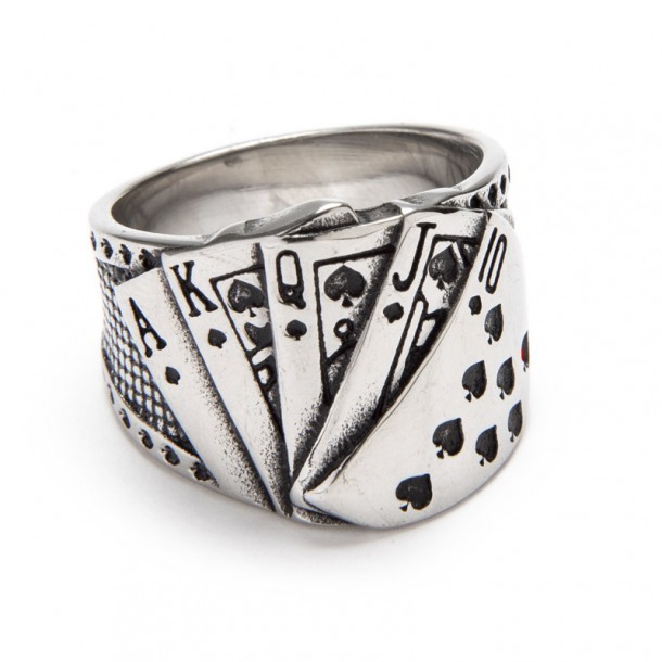 Chrome shine metallic poker royal flush ring
