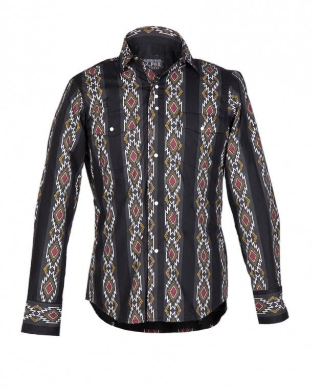 Two-tone black western fashion shirt for men with color mosaics