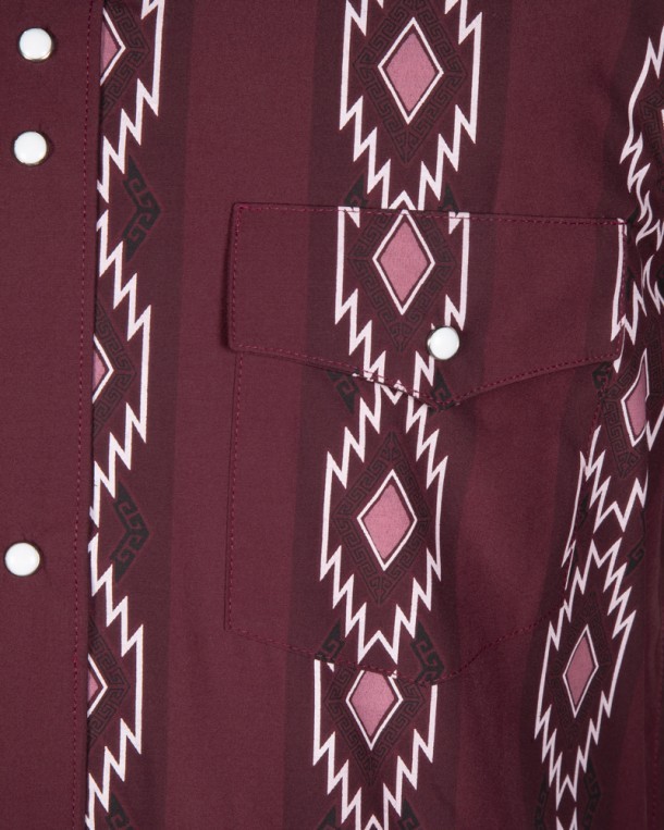 Urban western style burgundy mens shirt with tribal printings