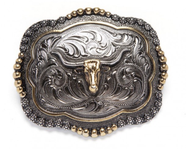 Vintage look Mexican made longhorn head western belt buckle 