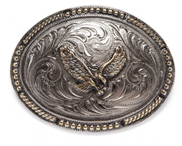 Rodeo style Mexican big size engraved belt buckle with golden eagle