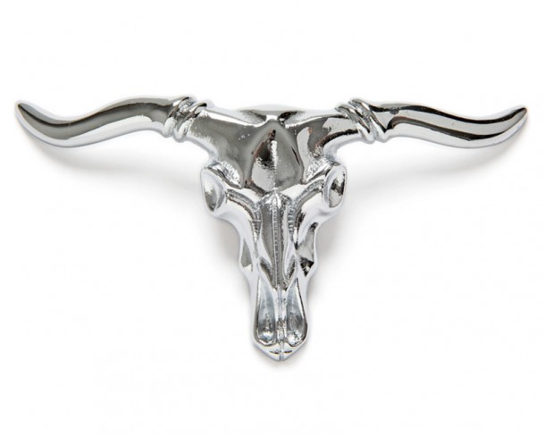 Big silver western longhorn skull belt buckle