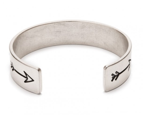 Made in the USA silver-tone bracelet with black arrow engravings 