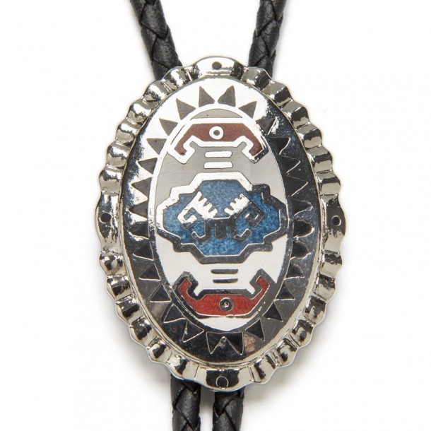 Corbatín vaquero metal brillante diseño escudo de guerra nativo americano