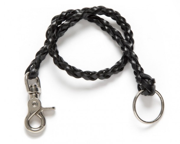 Black leather braided chain for biker style wallets