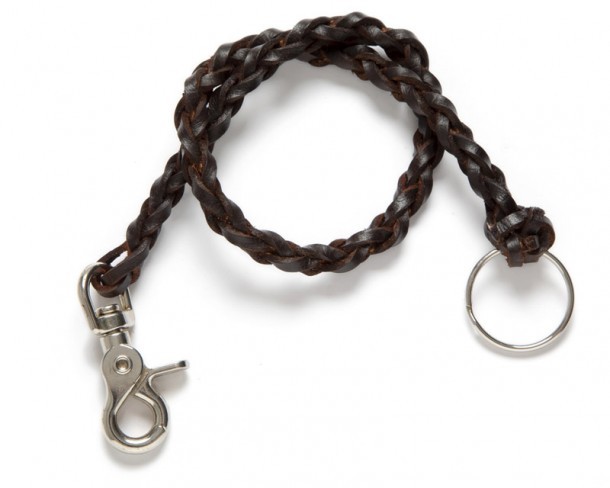 Brown leather braided chain for wallets and checkbooks