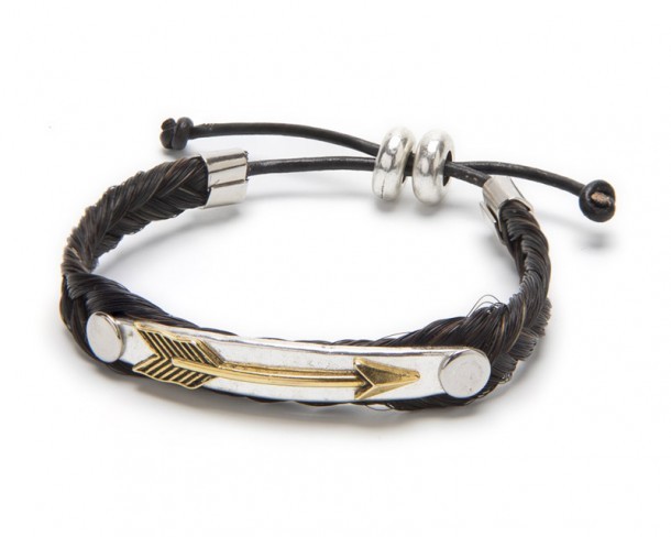 Handcrafted dark brown braided horse hair bracelet with golden arrow