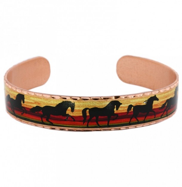 Southwestern handcrafted cuff bracelet with galloping horses
