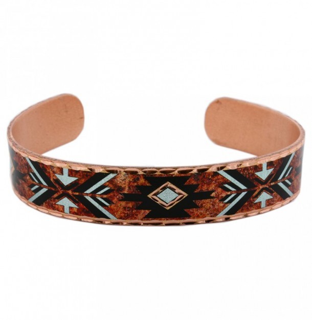 Southwestern Indian red background copper inlaid cuff bracelet