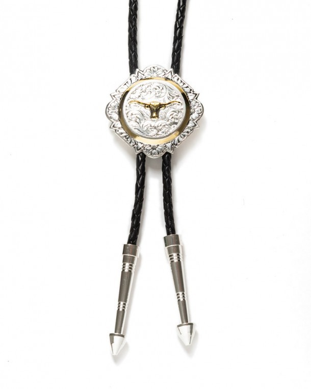 Buy online your silver and gold plated bolo tie with steer