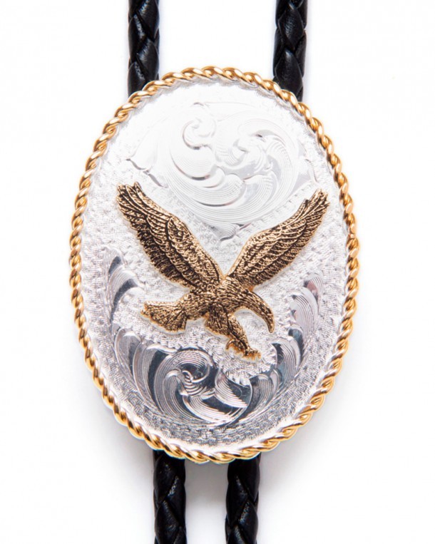 Flying eagle Montana silver and gold plated western bolo tie