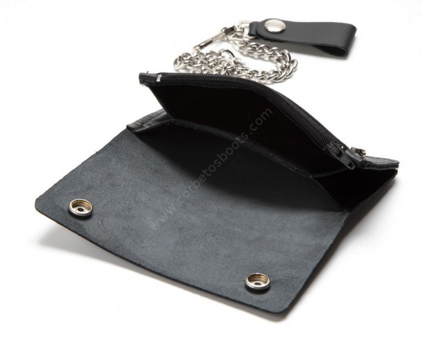 Engraved eagle with filigrees black chain wallet