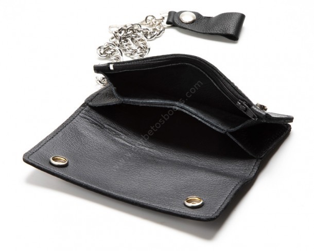 Soft touch black leather chain wallet