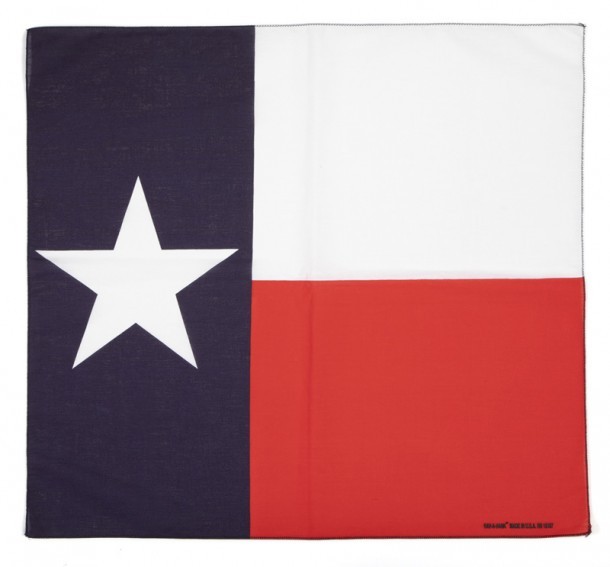 Texas state flag print bandana. Made in USA, 100% cotton. Bandana for western fashion lovers and country dancers.