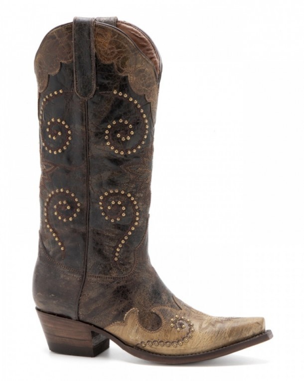 Ladies Mexican brown and cream leather western boots for country dancing