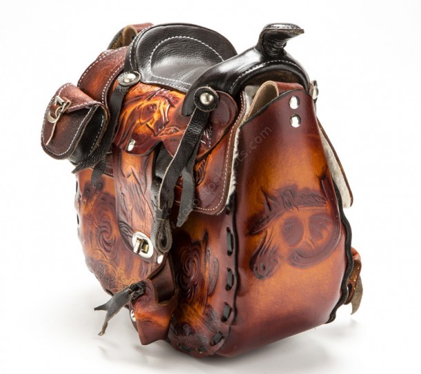 Women brown leather western horse saddle purse