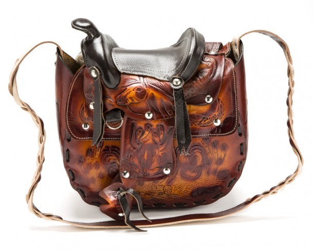 Women brown leather western horse saddle purse