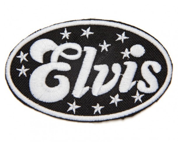 Elvis black background and white stars embroidered patch