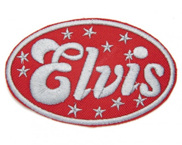 Parche rockabilly Elvis fondo rojo y estrellas hilo plateado