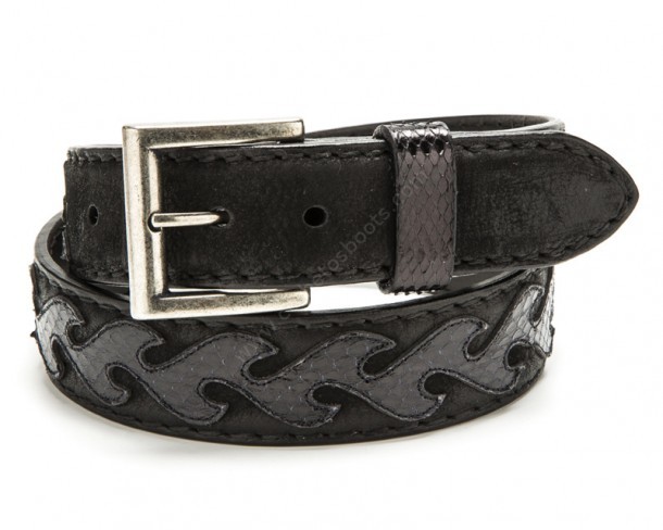 Biker style black nobuck leather & snake skin Mayura belt