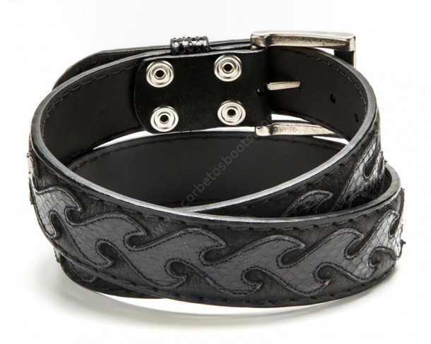 Biker style black nobuck leather & snake skin Mayura belt