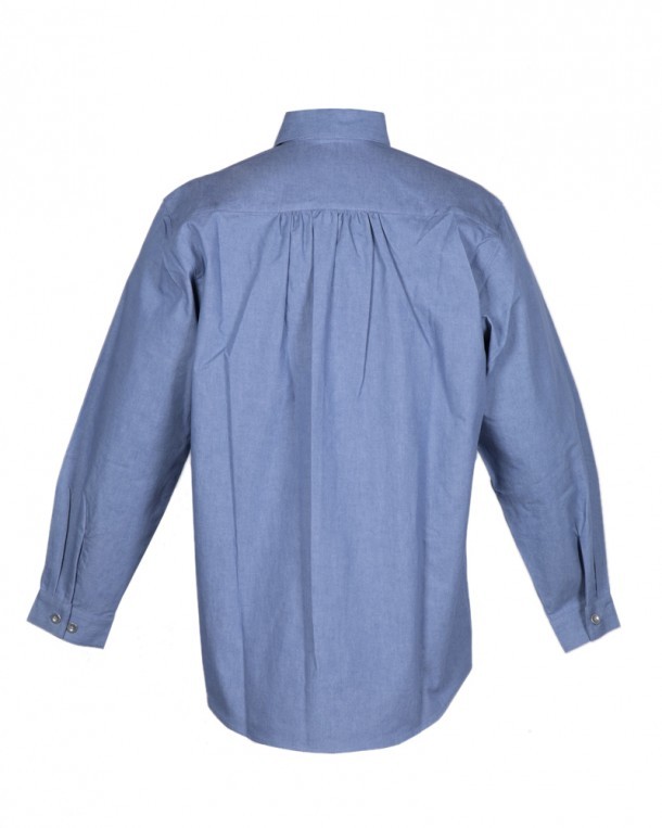 Blue denim cotton bib-front western shirt