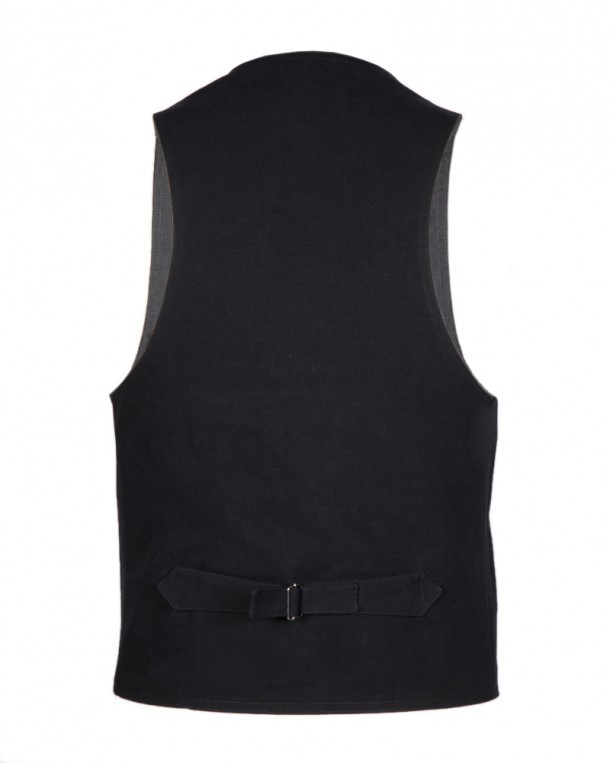 Western style lapelled black cotton vest for men