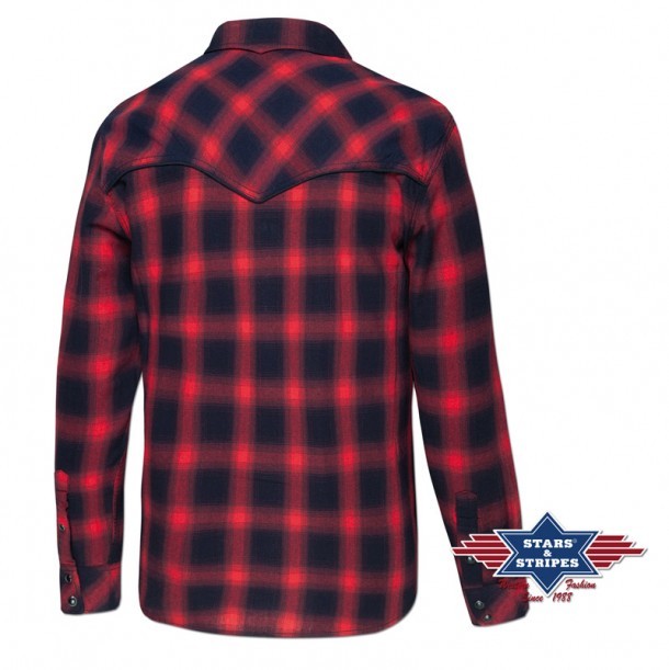 Mens red and black checkered country style long-sleeved cotton shirt
