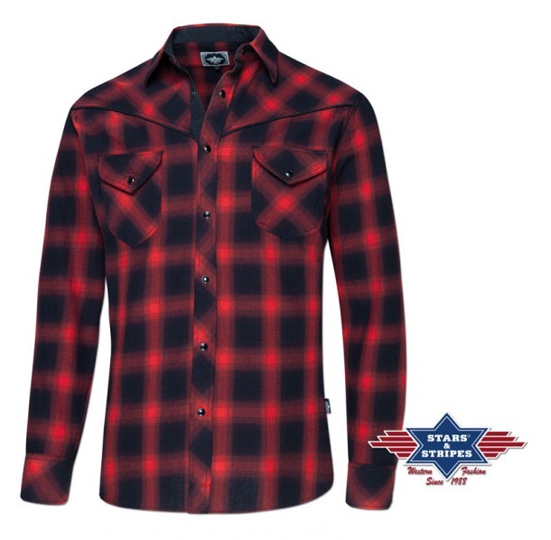 Mens red and black checkered country style long-sleeved cotton shirt