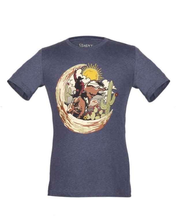 Rodeo bull rider western comic drawing navy blue western t-shirt