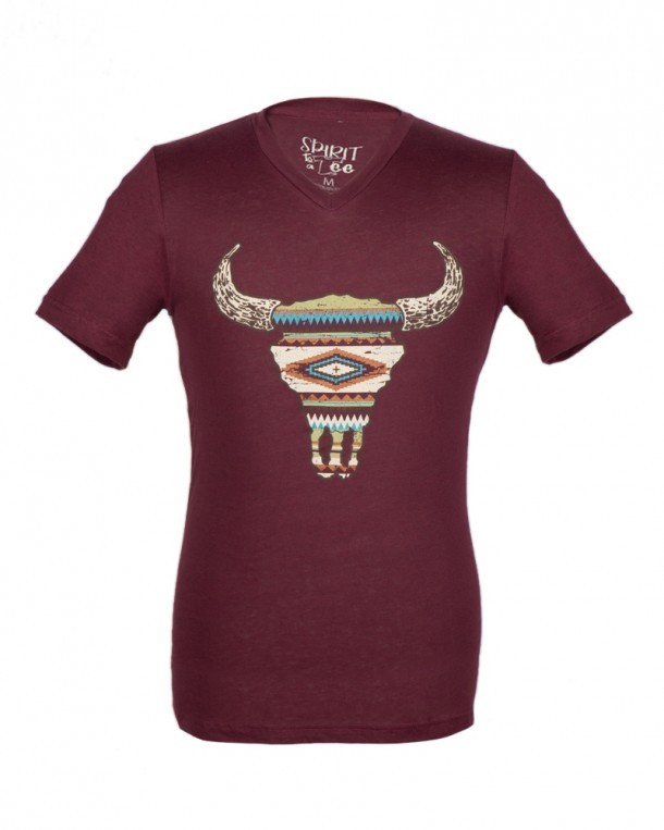 Rainbow cow skull mosaic western fashion unisex maroon T-shirt