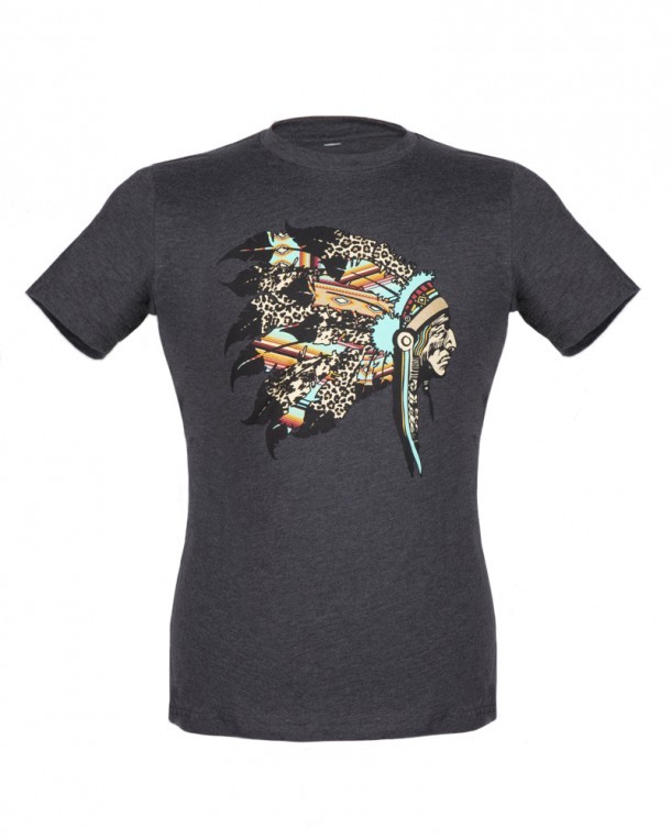 Native American warrior patchwork look grey cowgirl T-shirt