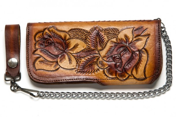 American style two-tone brown leather chain wallet