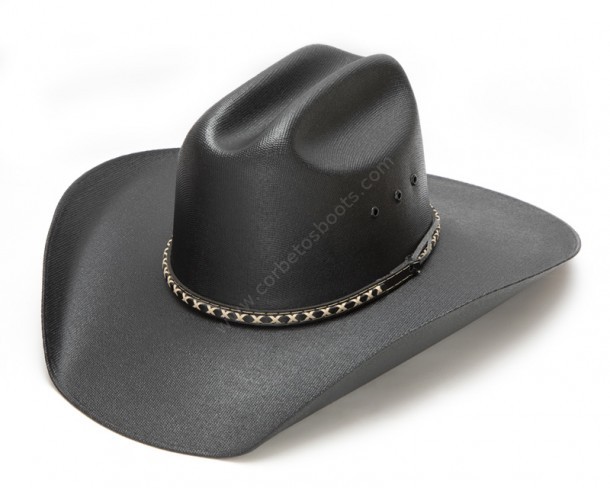 Stiffened black canvas Texan cowboy hat