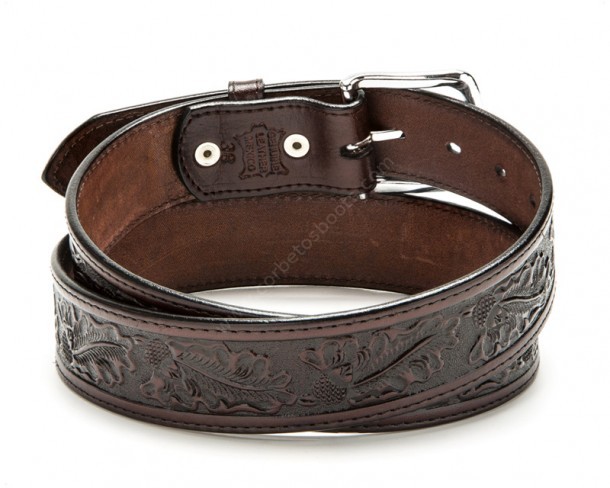 Cinturón vaquero cuero repujado marrón oscuro