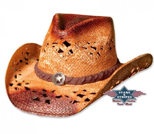 Sombrero cowboy de verano paja tostada rígida calada