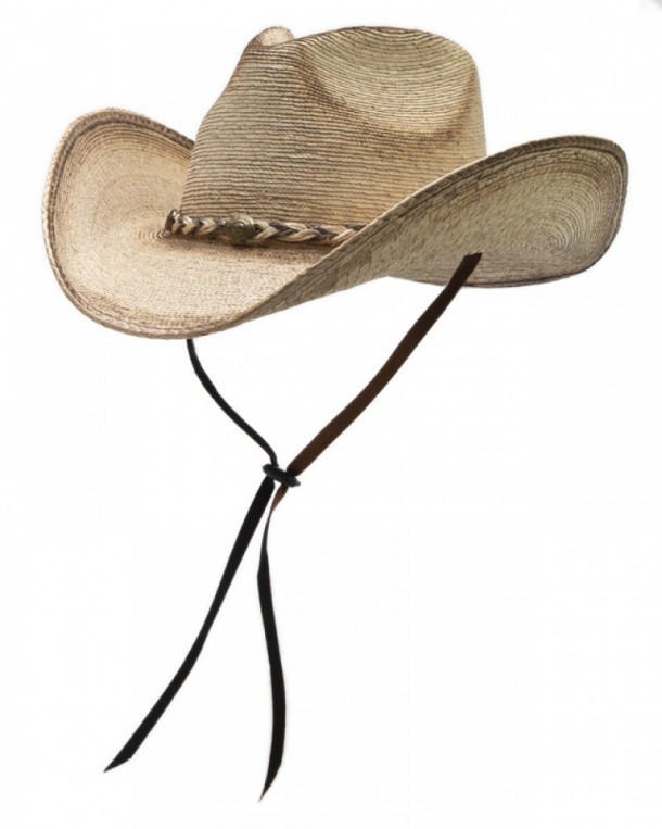 Sombrero western americano de hoja de palma con trenzado decorativo bicolor