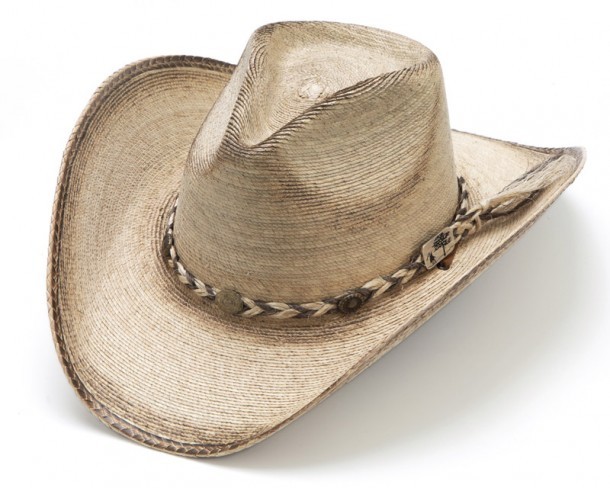 Sombrero western americano de hoja de palma con trenzado decorativo bicolor
