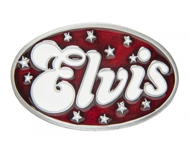 Hebilla Elvis esmalte rojo y blanco con estrellas