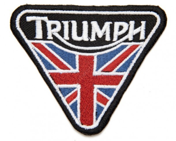 Triumph triangular clothing patch with Union Jack flag